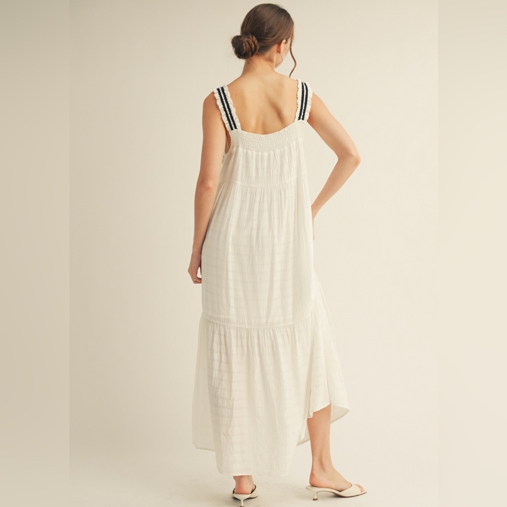 #50 New! Jodifil White Tiered Maxi Dress with Black Tie Straps - Picture 3 of 3